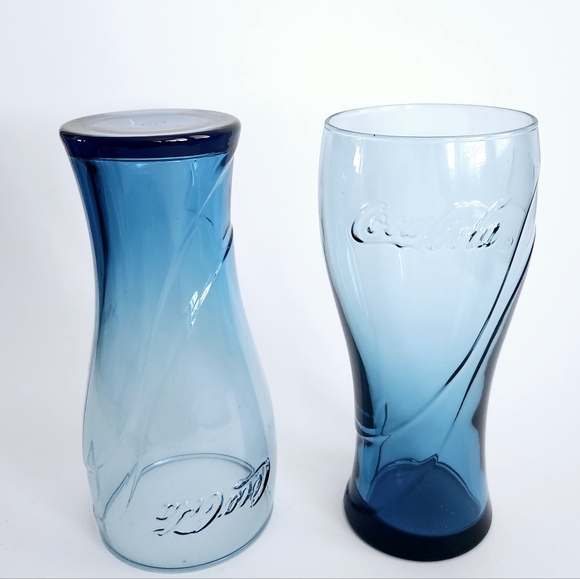Set of 2 Vintage Blue Glass Coca-Cola Drinking Cups, Pop Coca Cola Drinkware - Picture 3 of 8